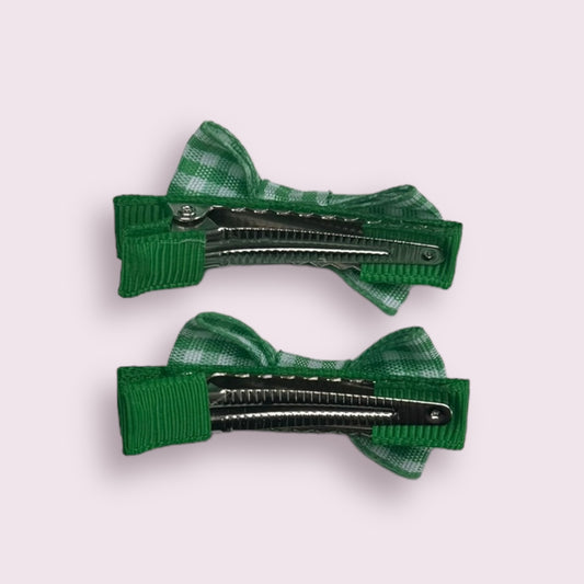 Emerald Green Gingham 1.75" Mini Bowtie Clips