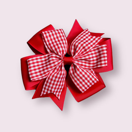 Red Gingham 4" Double Pinwheel Clip