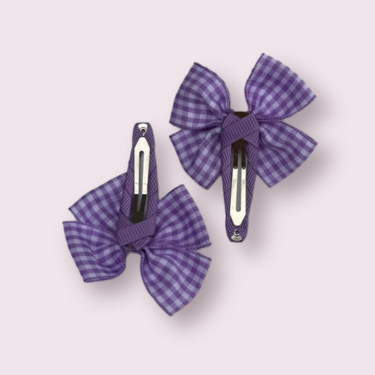 Lilac Gingham 2.5" Butterfly Snap Clips