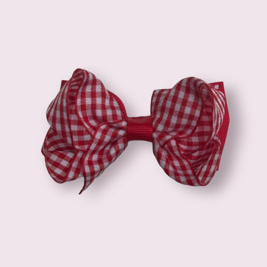 Red Gingham 3" Double Bow Clip