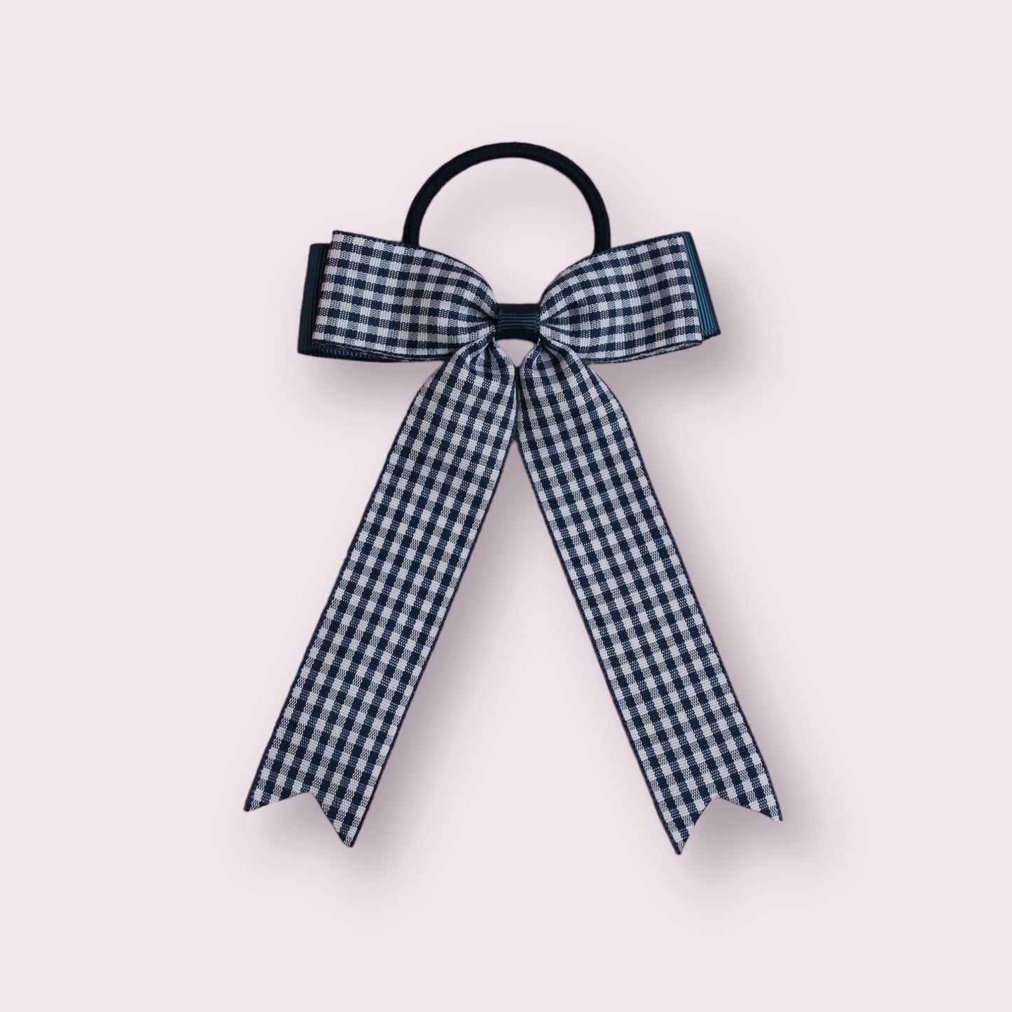 Navy Blue Gingham 4" Tailed Bobble