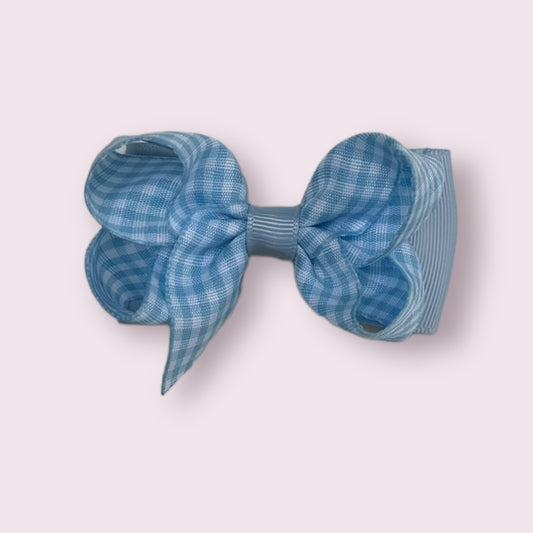 Summer Dress Blue Gingham 3" Double Bow Clip