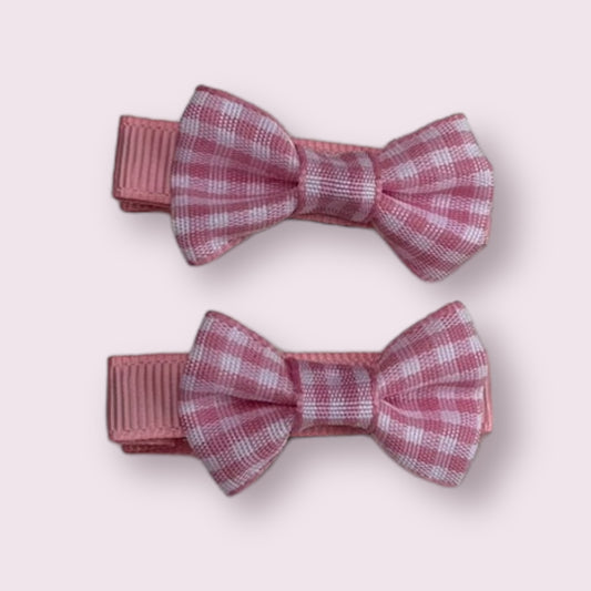 Pink Gingham 1.75" Mini Bowtie Clips