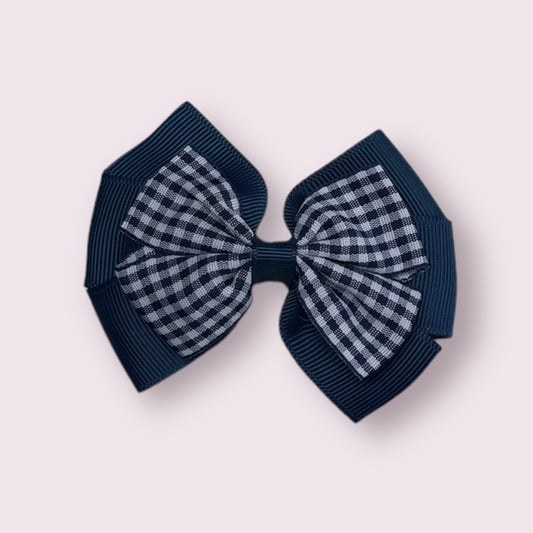 Navy Blue Gingham 3" Pinwheel Clip