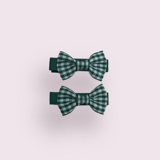 Hunter Green Gingham 1.75" Mini Bowtie Clips