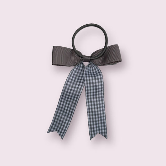 Grey Gingham 4" Tailed Bobble