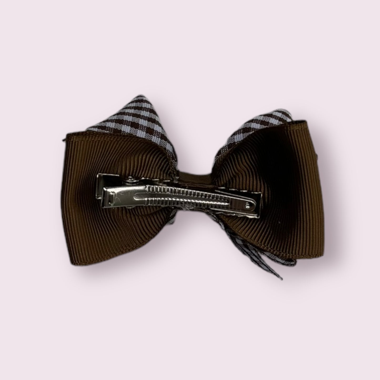 Brown Gingham 3" Double Bow Clip