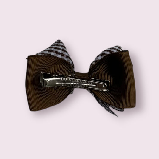 Brown Gingham 3" Double Bow Clip