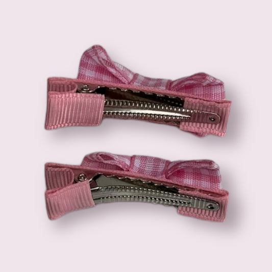 Pink Gingham 1.75" Mini Bowtie Clips