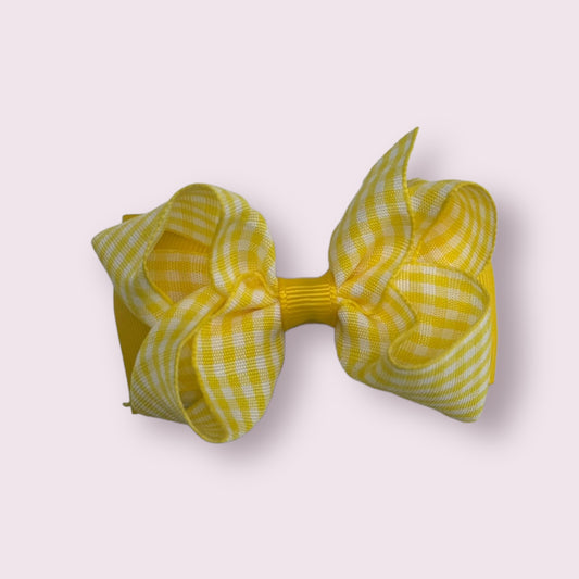 Yellow Gingham 3" Double Bow Clip