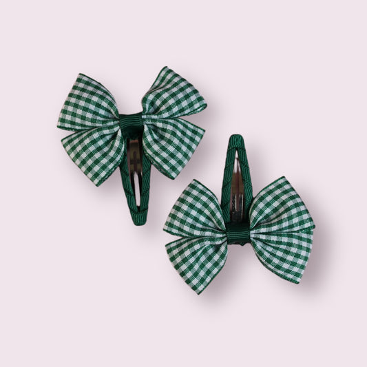 Hunter Green 2.5" Gingham Butterfly Snap Clips