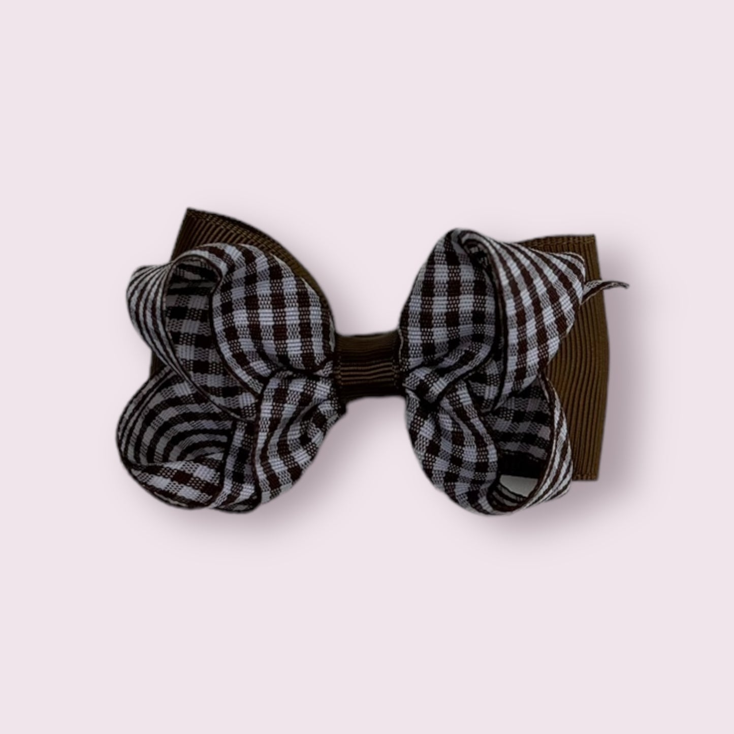Brown Gingham 3" Double Bow Clip