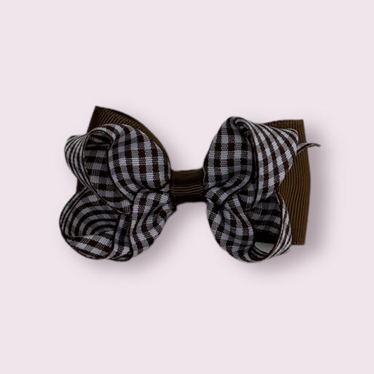 Brown Gingham 3" Double Bow Clip
