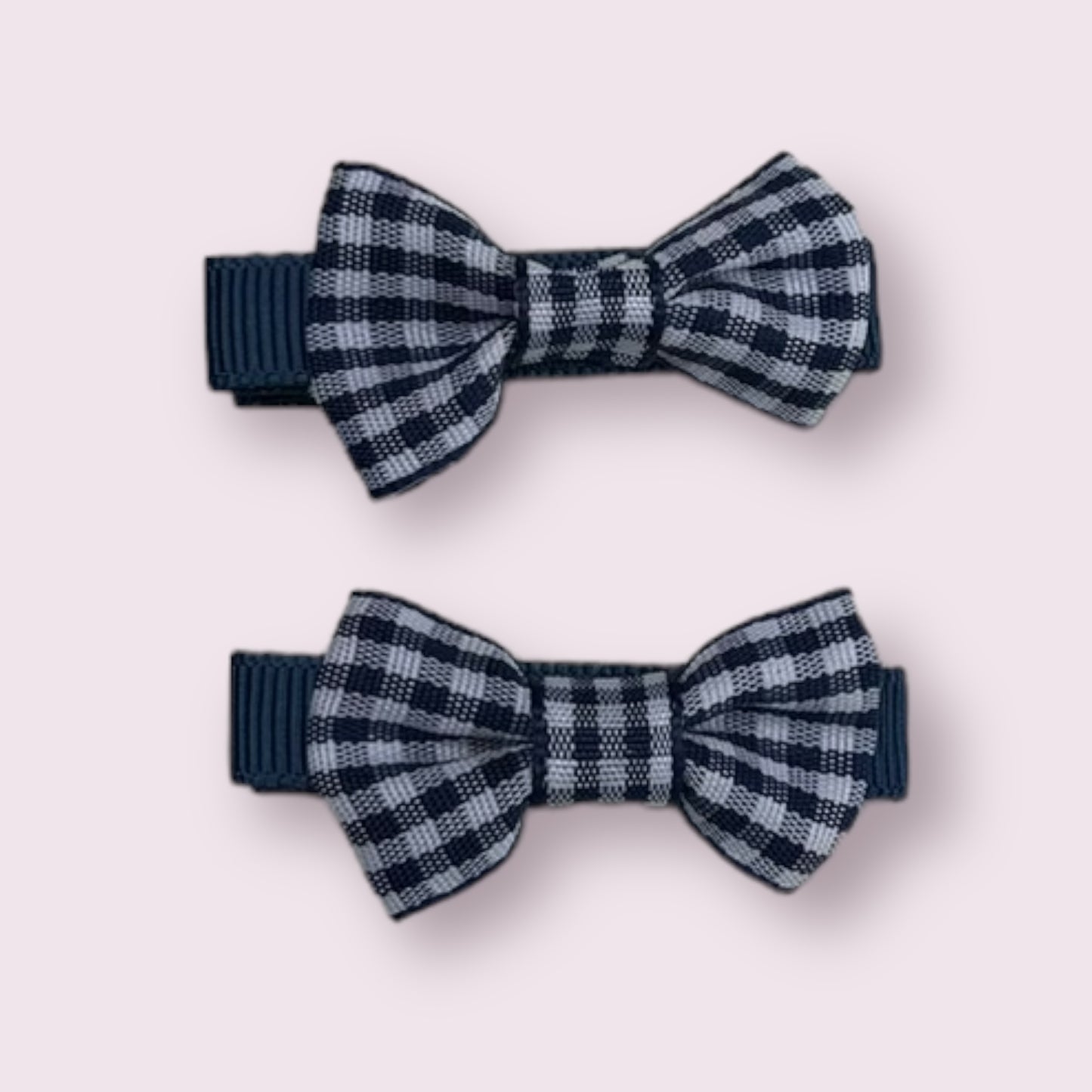 Navy Blue Gingham 1.75" Mini Bowtie Clips