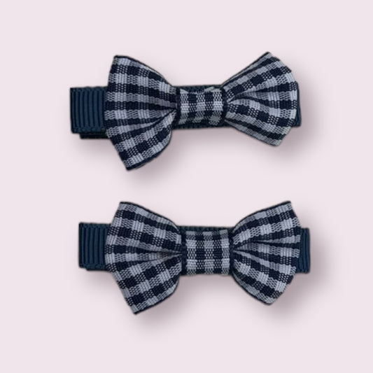 Navy Blue Gingham 1.75" Mini Bowtie Clips