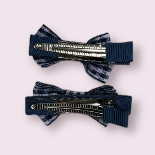 Navy Blue Gingham 1.75" Mini Bowtie Clips