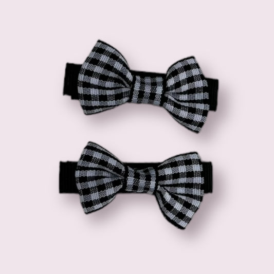 Black Gingham 1.75" Mini Bowtie Clips