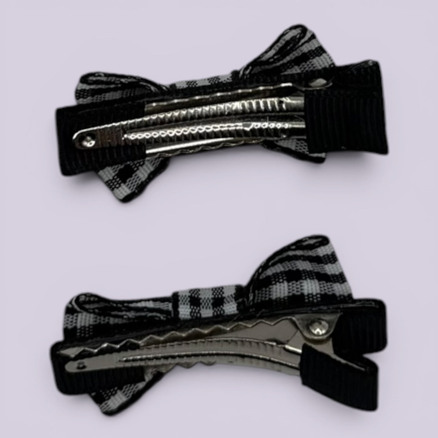 Black gingham mini bowtie clips on card