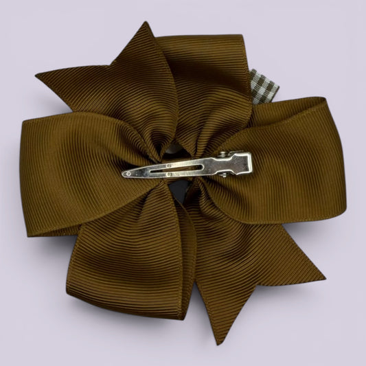 Brown gingham bow clip on card