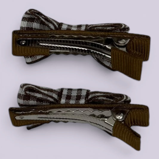 Brown gingham mini bowtie clips on card