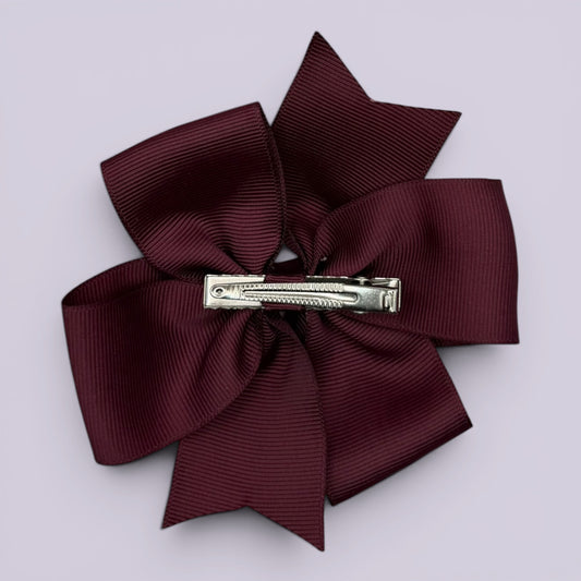 Burgundy maroon gingham bow clip on card