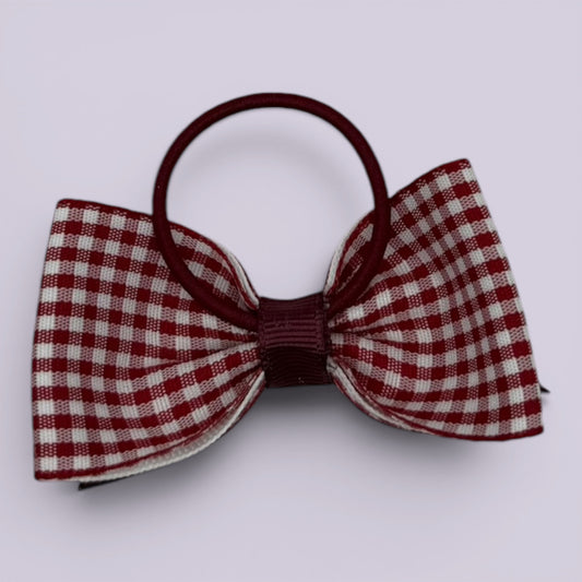 Burgundy maroon gingham bow bobble on card