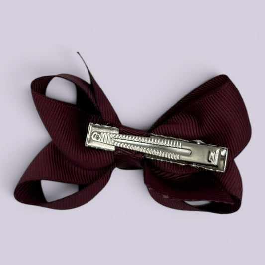 Burgundy maroon small bow clip on card