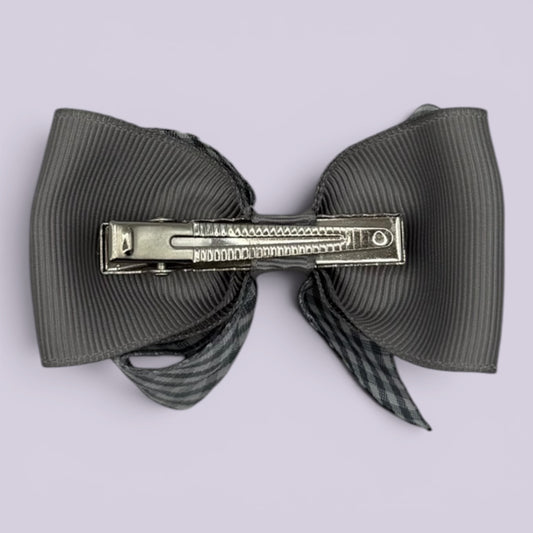 Grey gingham double bow clip on card