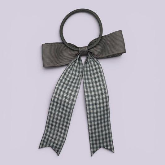 Grey gingham bow bobble on card
