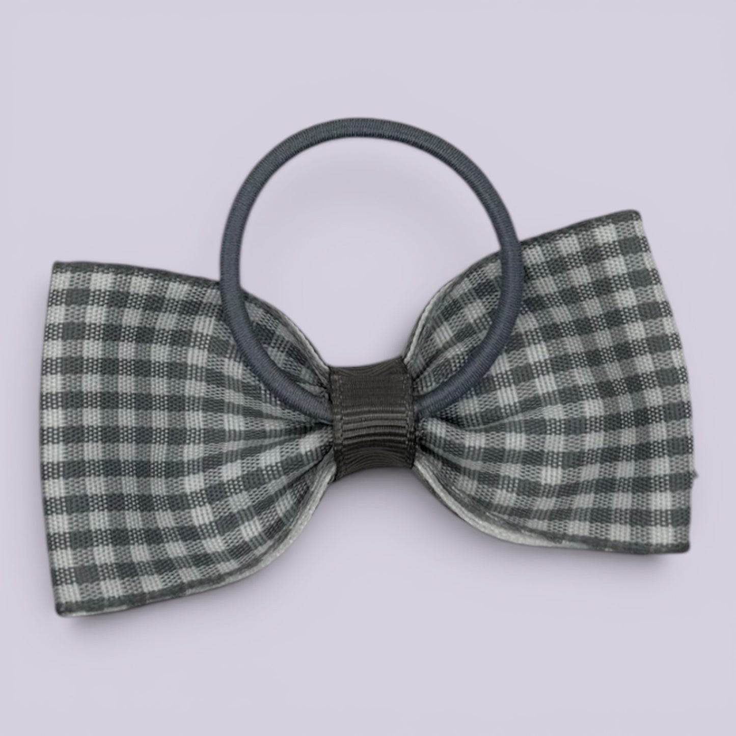 Grey gingham bow bobble on card
