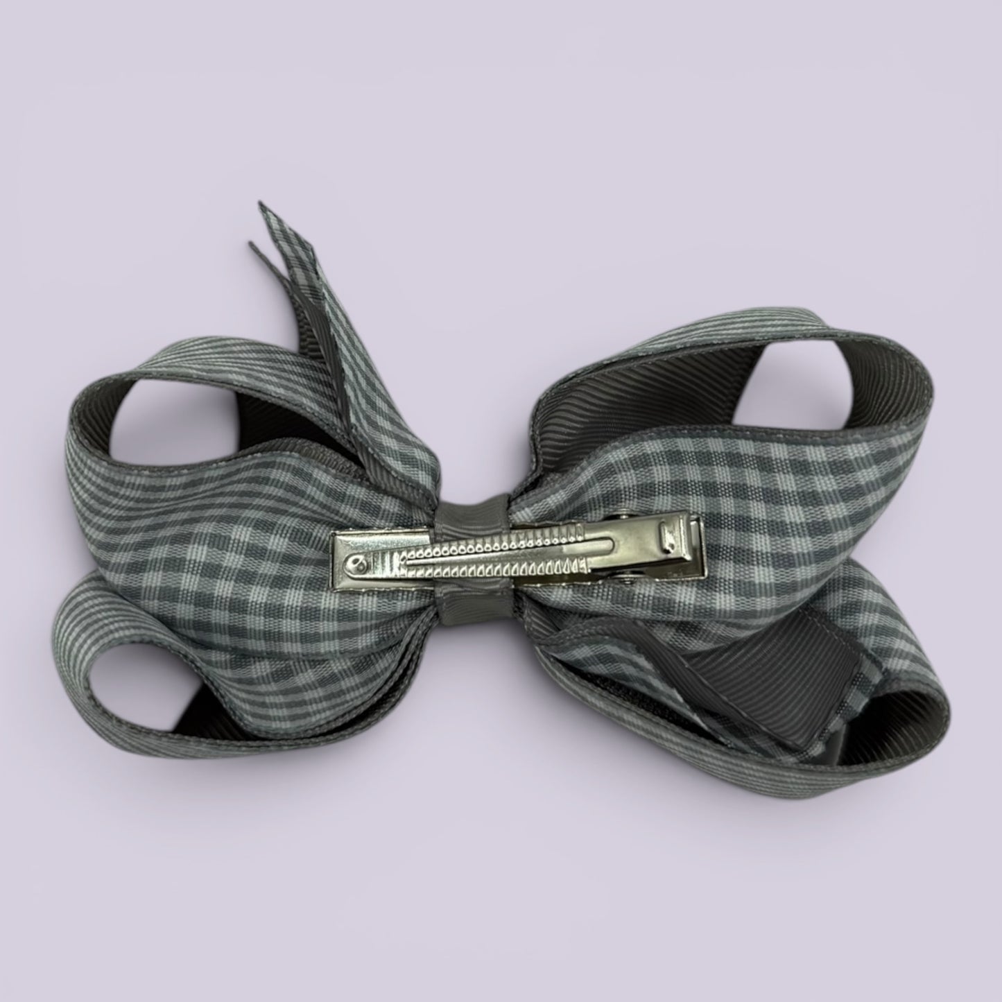 Grey gingham large bow clip on card