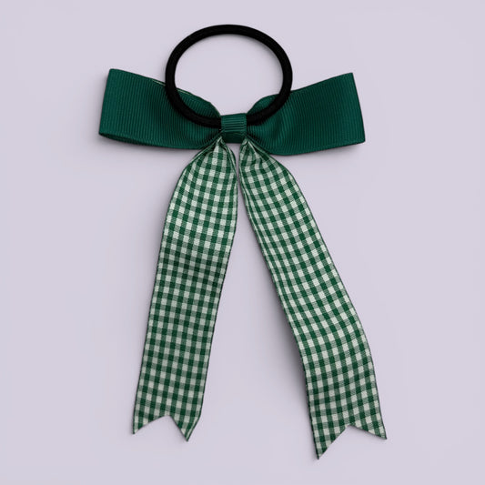 Hunter bottle green gingham bow bobble on card