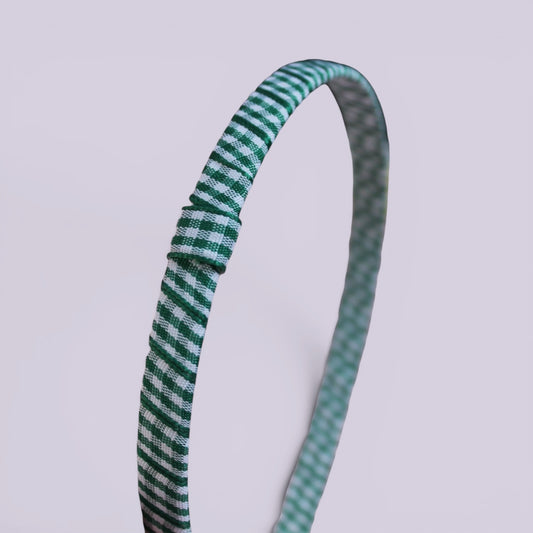 Hunter bottle green gingham headband close up