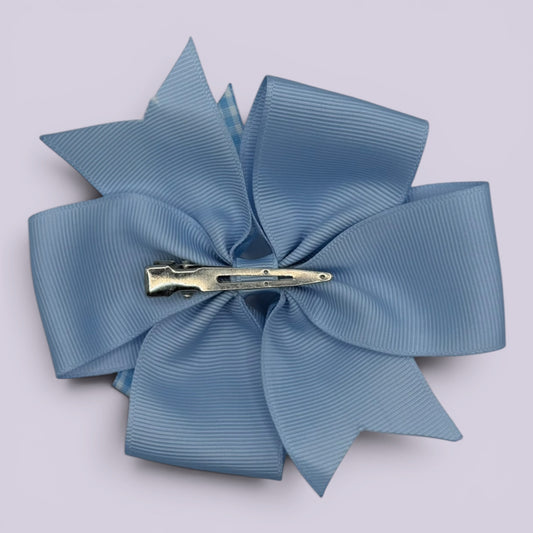 Light blue gingham hair bow clip on matching card