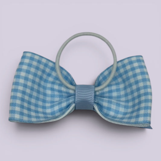 Light blue gingham bow bobble on matching card