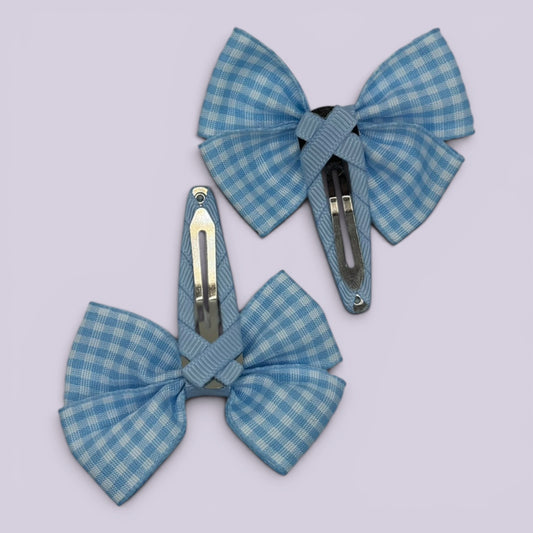Light blue gingham butterfly snap clips on matching card