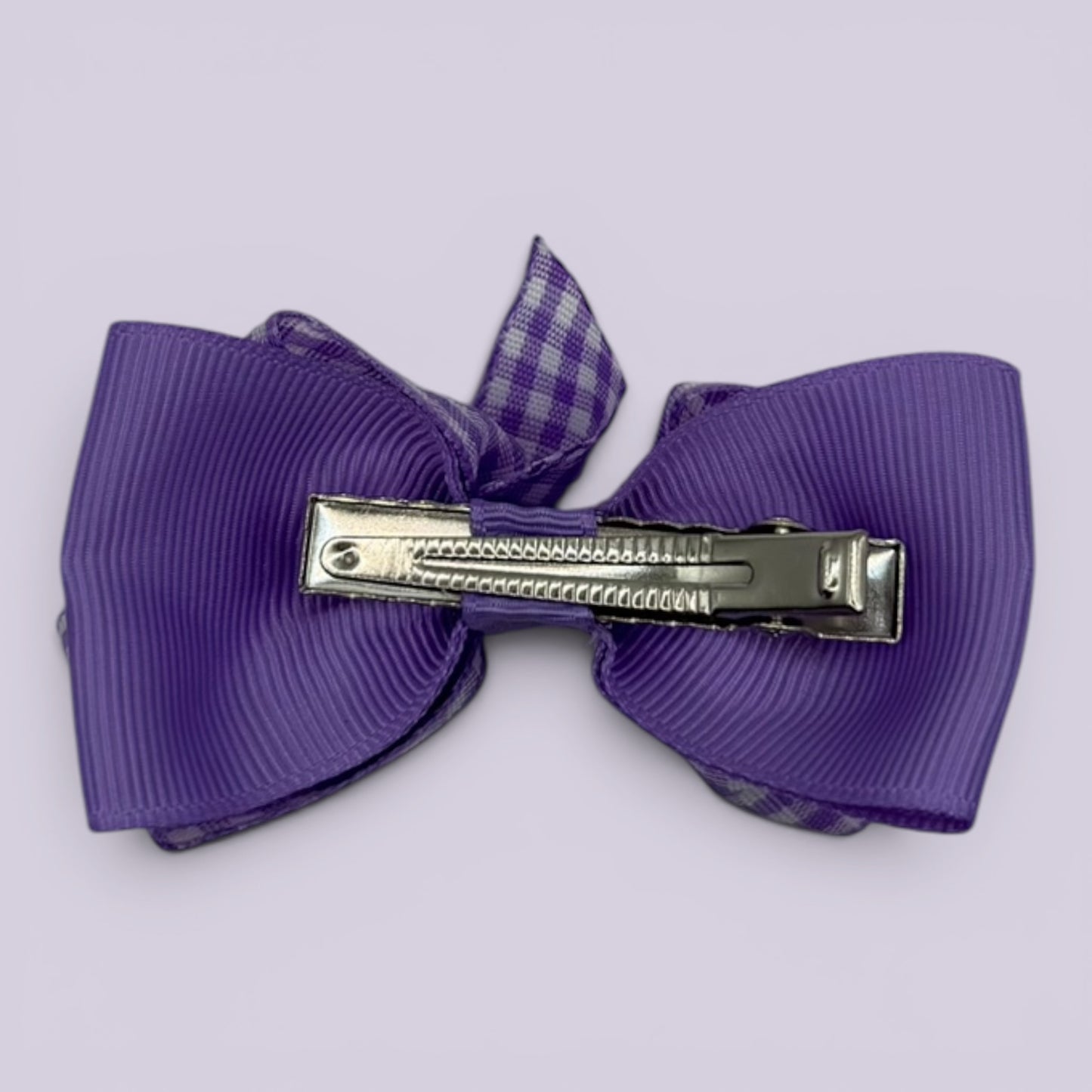 Lilac gingham double bow clip on card