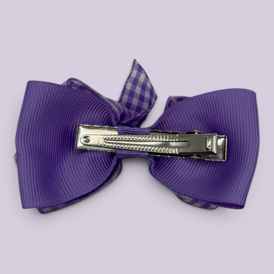Lilac gingham double bow clip on card
