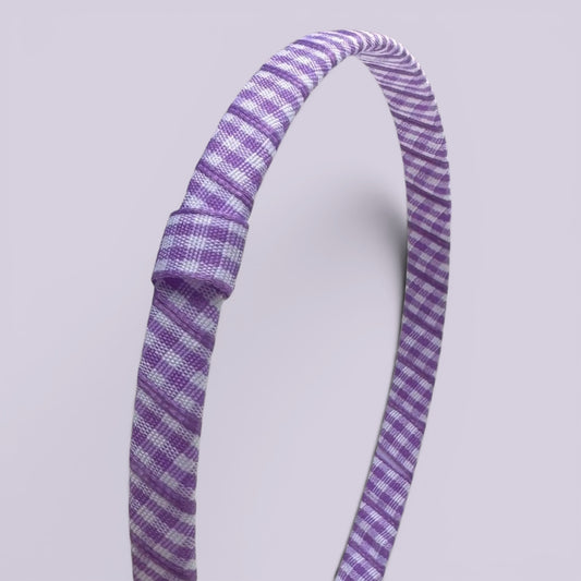 Lilac gingham headband close up