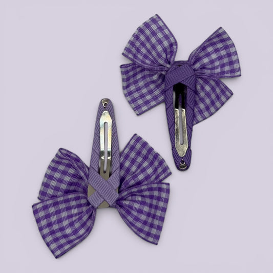 Lilac gingham butterfly snap clips on card
