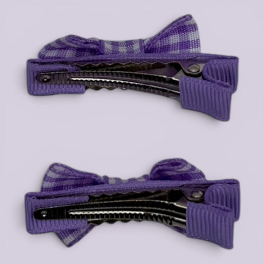 Lilac gingham mini bowtie clips on card
