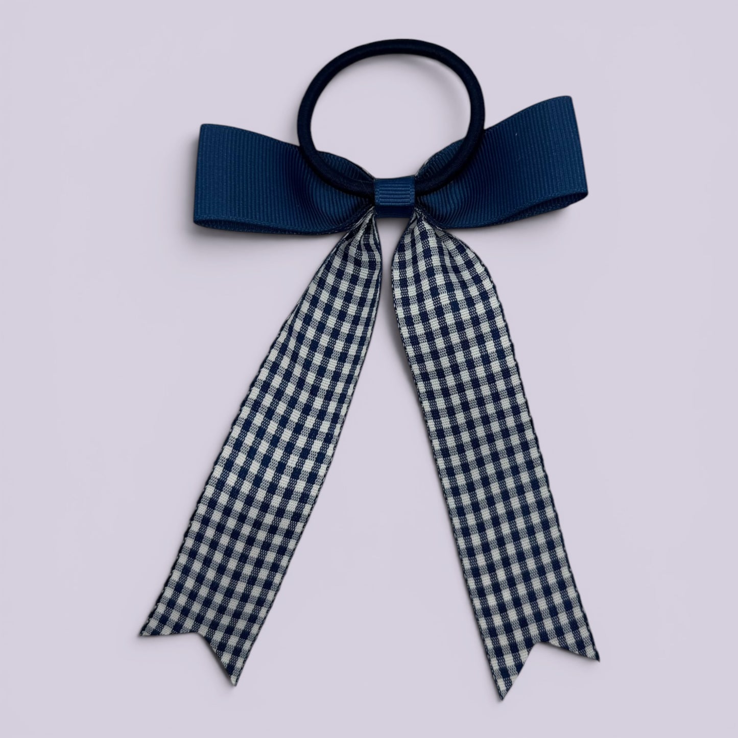 Navy blue gingham bow bobble on card