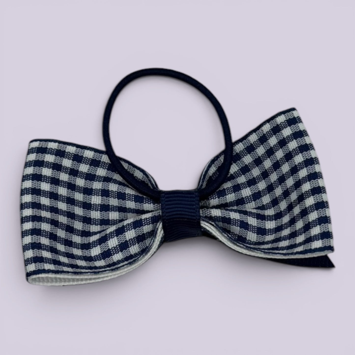 Navy blue gingham bow bobble on card