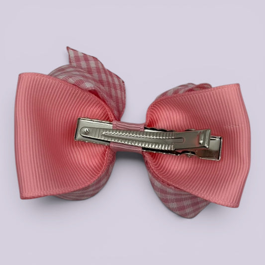 Pink gingham double bow clip on card