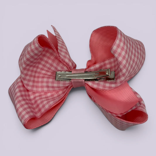 Pink gingham large bow clip on card