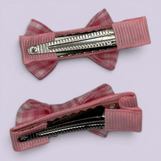 Pink gingham mini bowtie clips on card