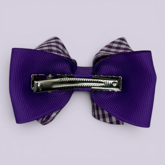 Purple gingham double bow clip on card