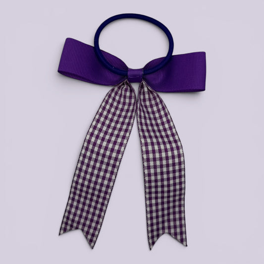 Purple gingham bow bobble on card