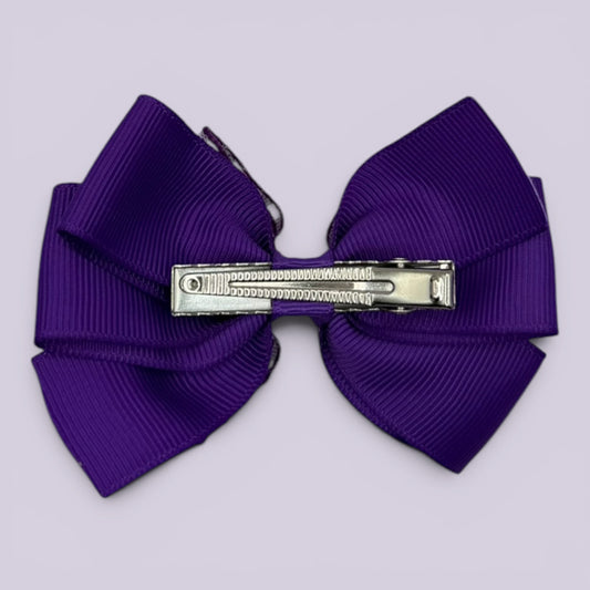 Purple gingham pinwheel bow clip on card