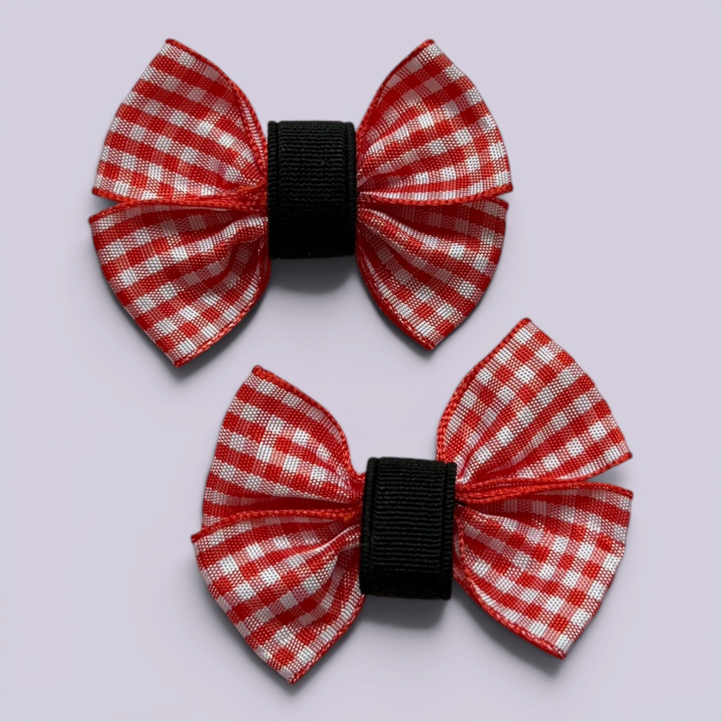 Red gingham matching school shoe bows